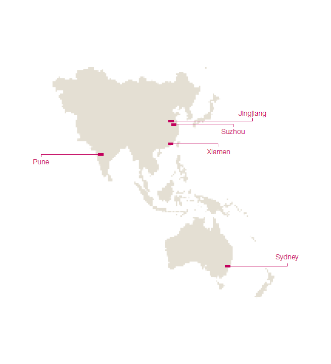 Produktionsstandorte der KION Group – Asien (Weltkarte)